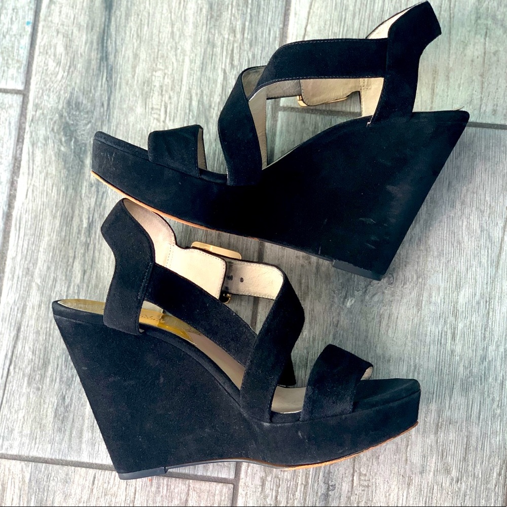 Michael Kors Giovanna Black Suede Wedge Sandal 8.5